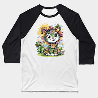 Flower cat with Bright and Colorful Petals as Fur Baseball T-Shirt